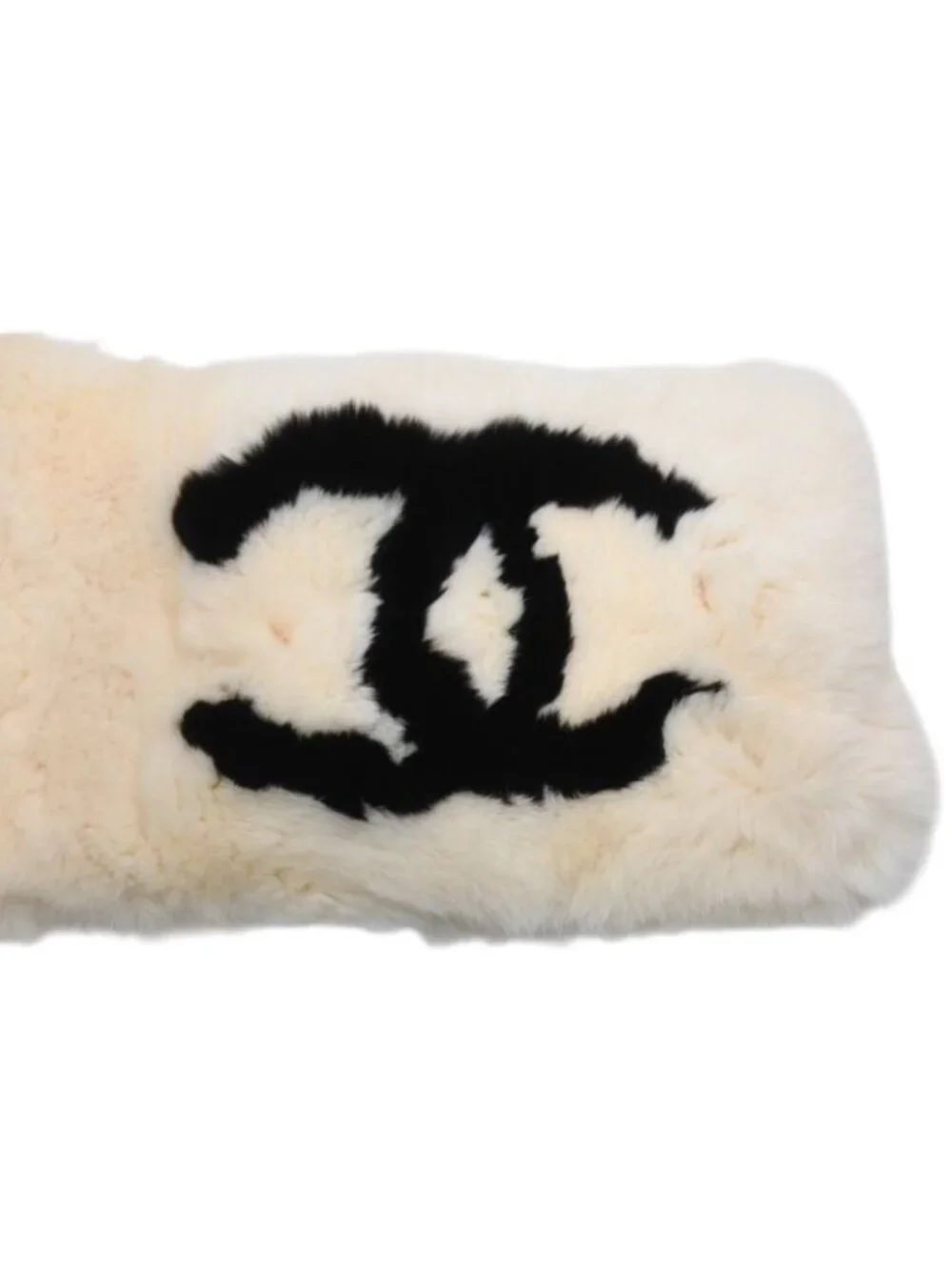 Chanel Big CC Logo Rabbit Neck Warmer Scarf Black White
